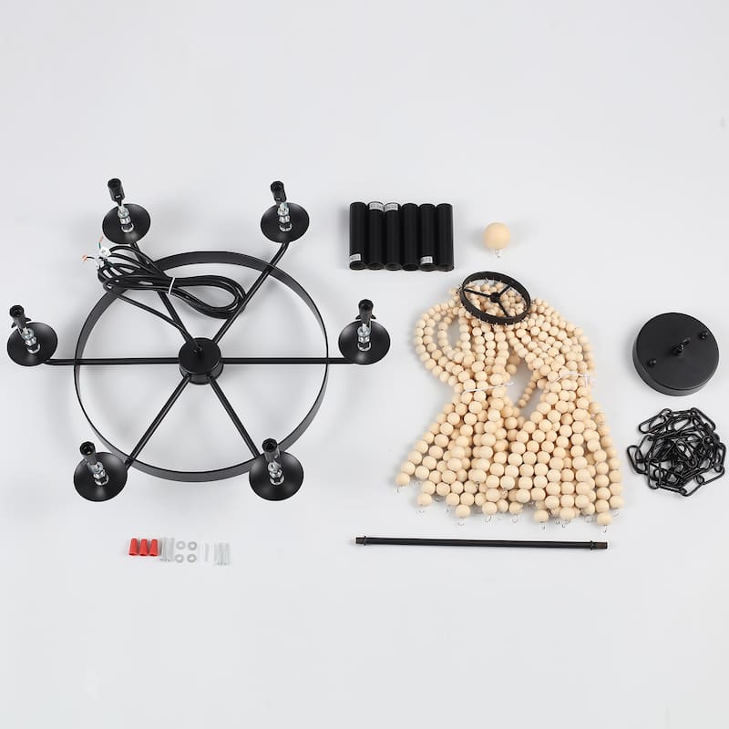 6-Light Farmhouse Chandelier, Round Wagon Wheel Chandelier for Dining Room Kitchen Bedroom Foyer