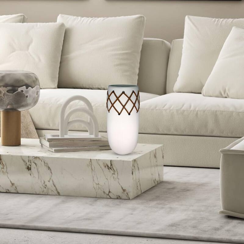 Aria Home Oblong Ceramic Vase Milky White With Leather Stitch