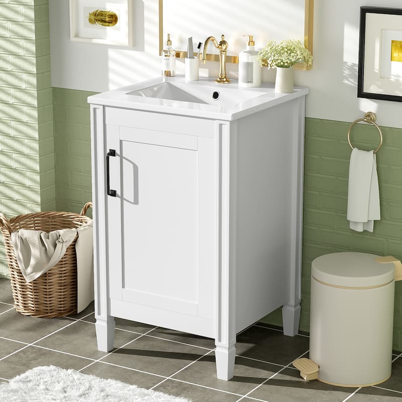 20"Bathroom Vanity with Ceramic Sink,Soft Close Door,Adjustable U-Shaped Shelf,Door Storage Rack,Modern Freestanding Cabinet