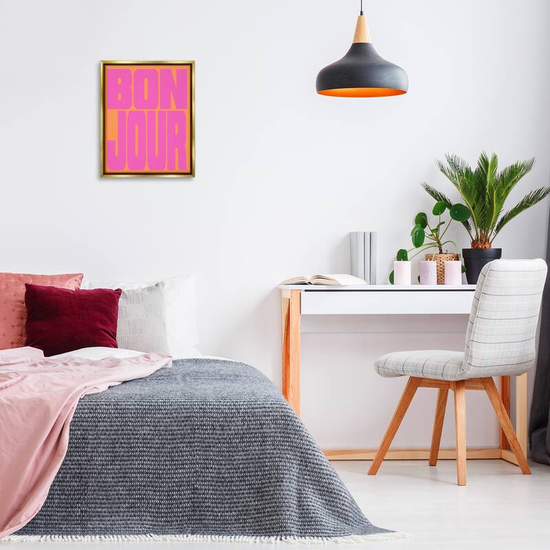 Stupell Bonjour Pink & Orange Framed Floater Canvas Wall Art Design By House of Lulu