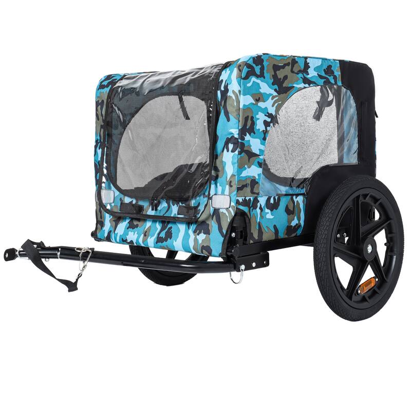 Outdoor Heavy Duty Collapsible Pet Bike Trailer with 16-Inch All-Terrain Wheels & Universal Hitch, Foldable Dog Carrier Cart