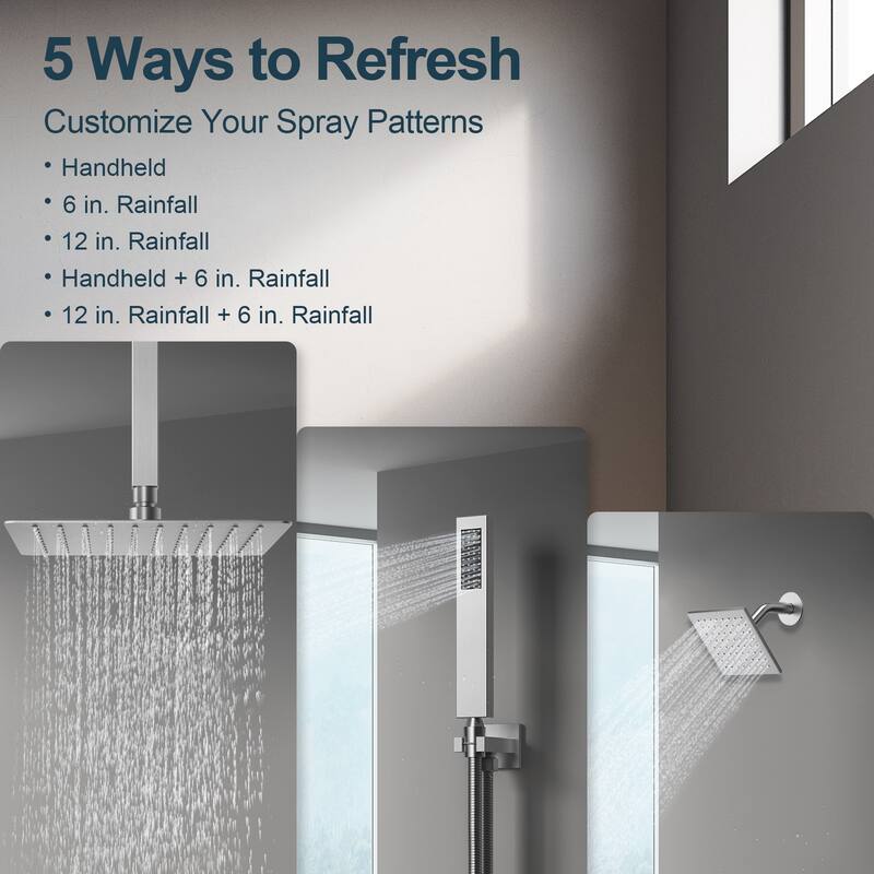 GRANDJOY 12" Ceiling-Mount Shower System Rainfall Shower Head with Anti-Scald Valve