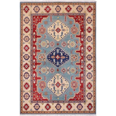 Rustic Kazak Gillian Blue/Beige Wool Rug - 5'8'' x 8'0''