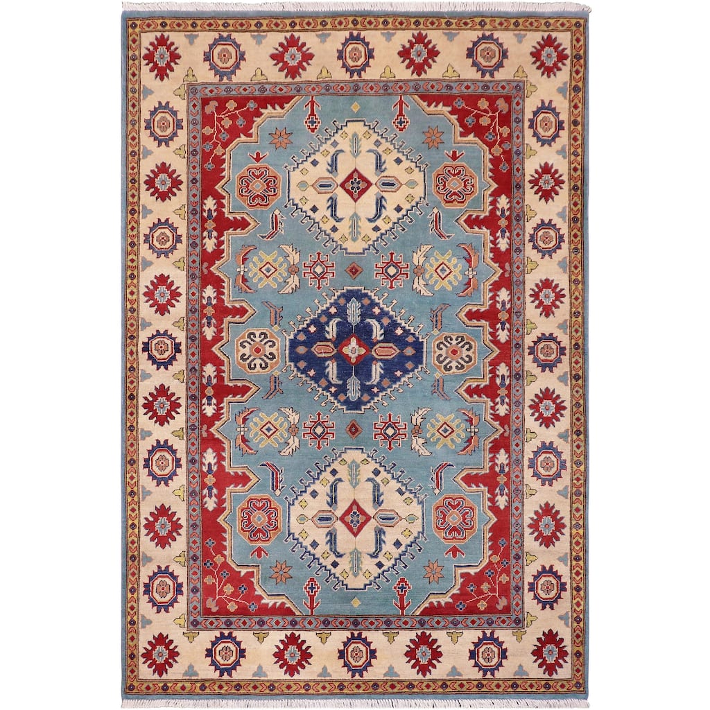 Rustic Kazak Gillian Blue/Beige Wool Rug - 5'8'' x 8'0''