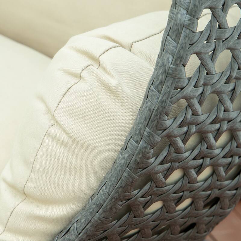 LeisureMod 2-Person Hanging Egg Swing Chair with Metal Stand - Handcrafted Charcoal Wicker, Patio Hammock Lounger with Cushions