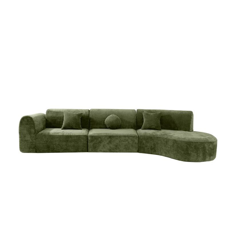 140" Polyester Curved Sectional Sofa - 3-Piece Set with Chaise Lounge (High-Density Foam, Fully Assembled)