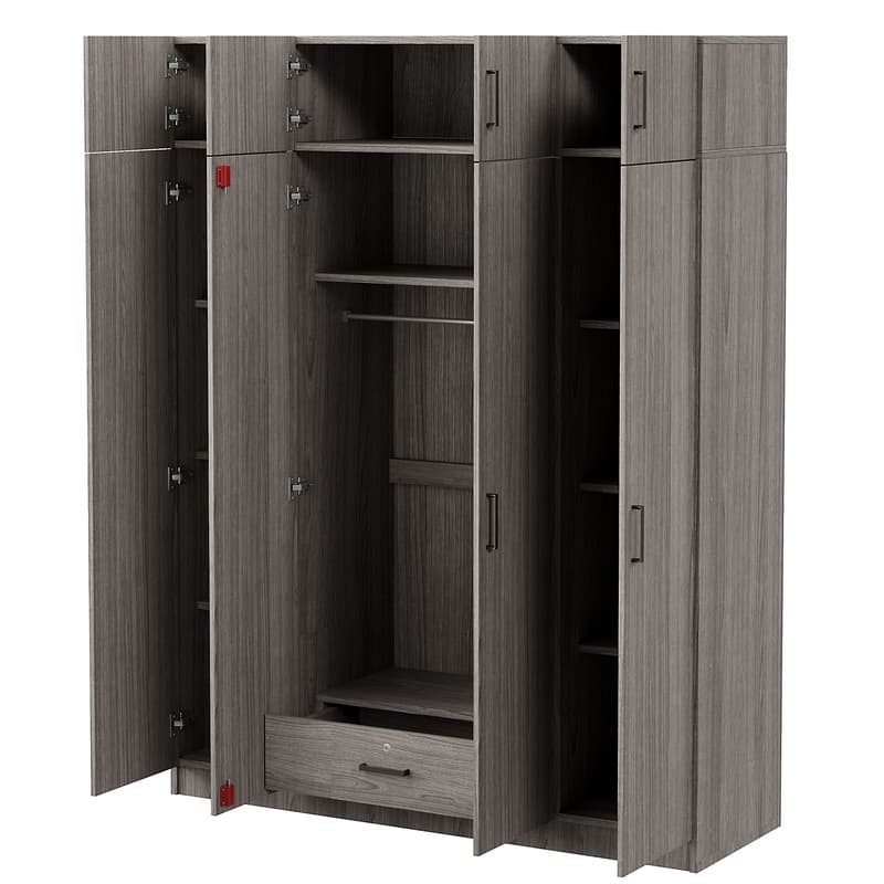 4-Door Armoire Wardrobe with 1 Drawer and Top Cabinet , Bedroom Closet Clothes Storage Organizer with Hanging Rod and Shelves