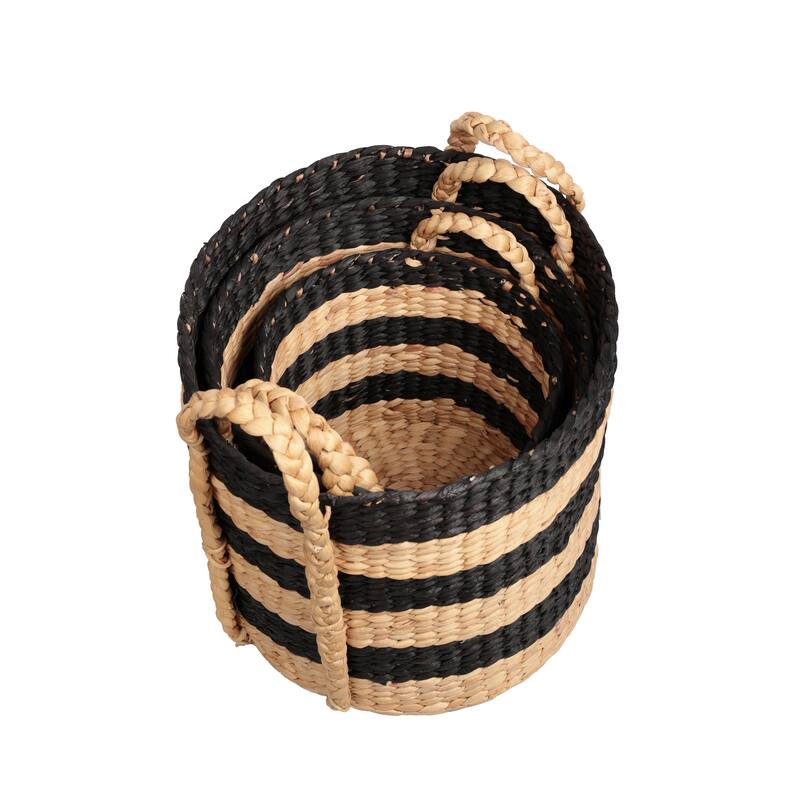 Willow Stripe Handwoven Water Hyacinth Nesting Storage Baskets with Handles(Set of 3)