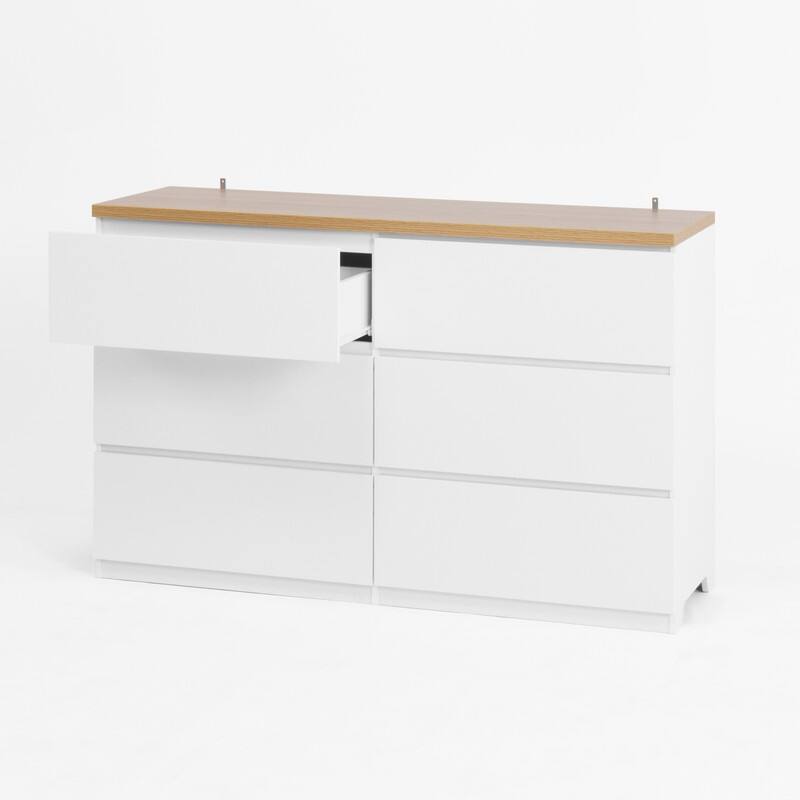 6-Drawer Wood Storage Cabinet, Wide Dresser and Organizer for Bedroom, Living Room