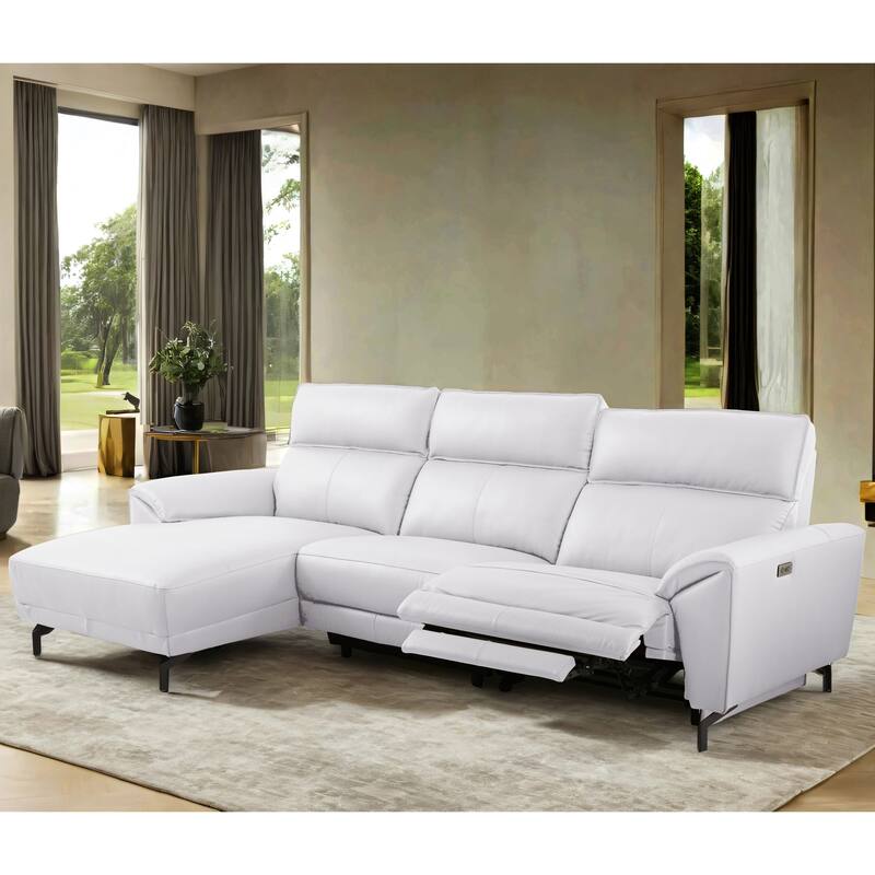 Furniture of America Fynae Modern Leather L-Shaped Sectional Recliner with Chaise and USB Ports - White - Left Facing