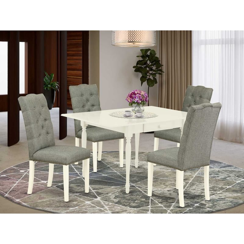 HomeStock 5-Pc Linen White Finish Solid Wood Top-Dining Room Set with Leaf-Seats 4
