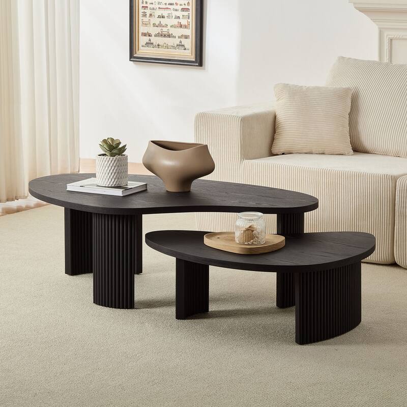 2-Piece Modern Irregular Shape Coffee Table Set for Living Room,Easy Assembly Nesting Coffee Tables - Black