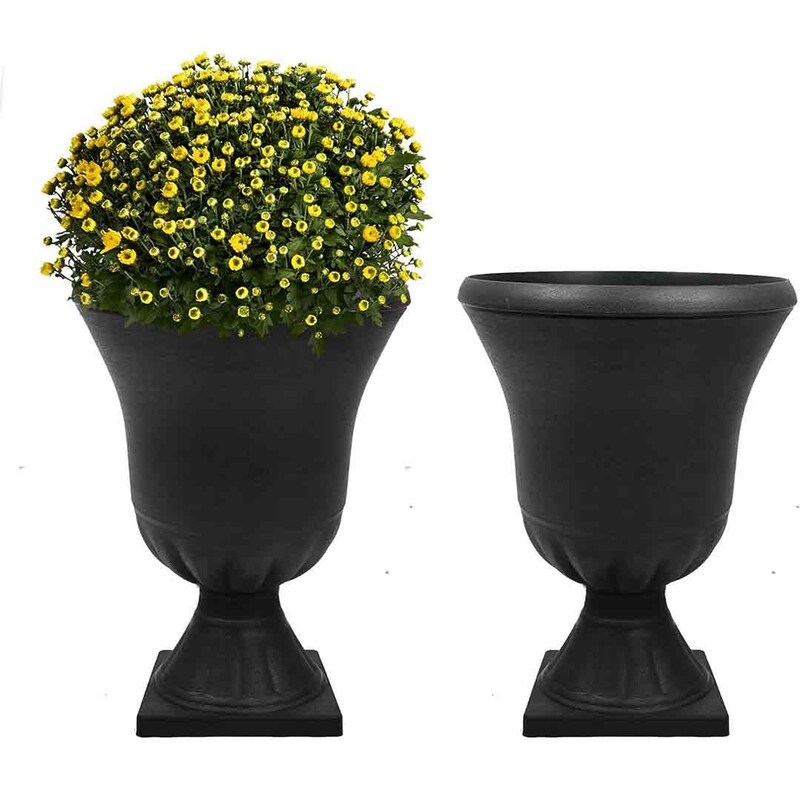 2-Pack Plastic Urn Planters for Outdoor Plants, 22'' Black Tall Round  Classic Resin Traditional Flower Pots - Overstock - 40372319