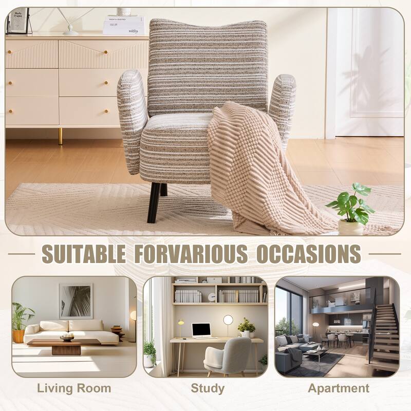 Modern style armchair with sanded fabric, Side storage pocket, Solid wood legs, Comfortable reading chair for living room