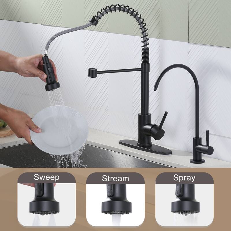 WOWOW Three Function Pull Down Kitchen Faucet with Drinking Water Faucet