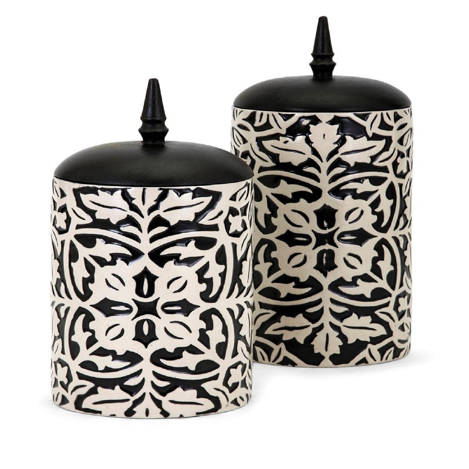 Shop Set Of 2 Decorative Jet Black And White Ceramic Canisters
