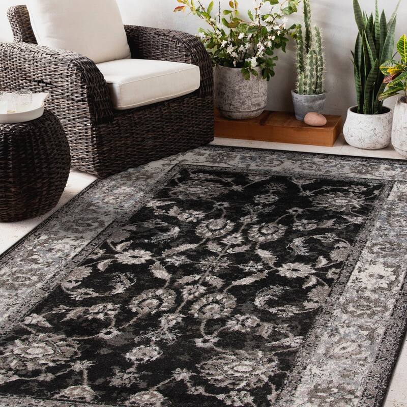 Qemak Power Loomed Floral Modern Stain Resistant Area Rug By HomeRoots - 9' x 12'