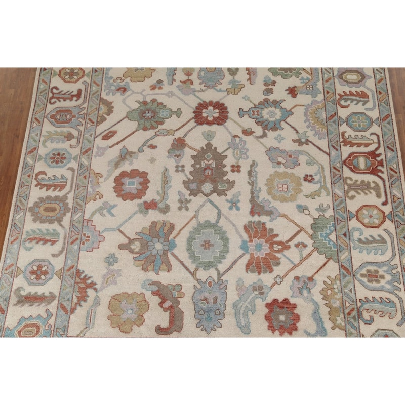 Oushak Oriental Area Rug Handmade Beige Wool Carpet - 8'0" x 9'10"