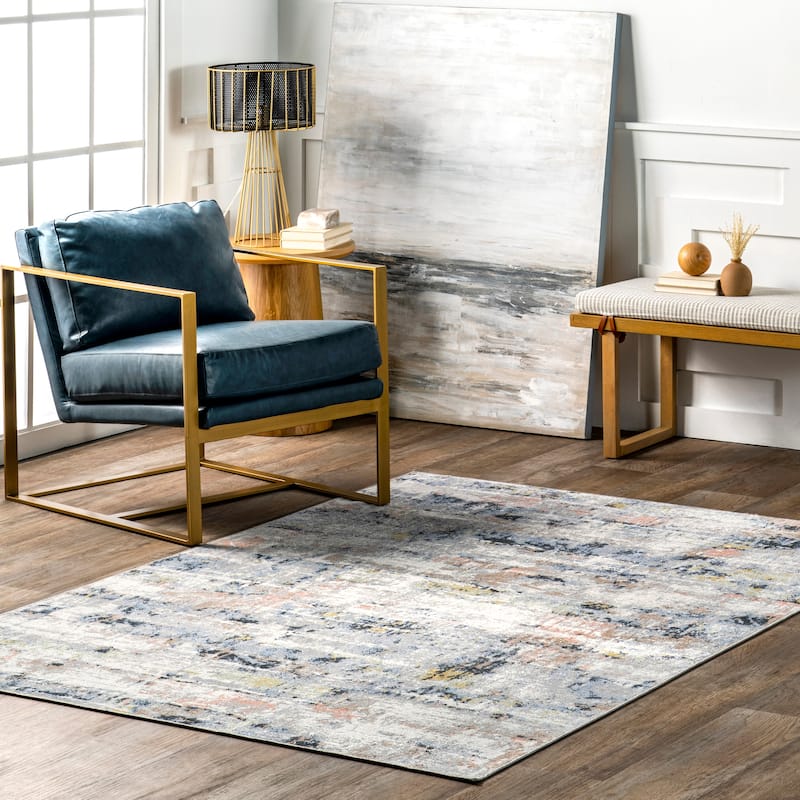 Nuloom Aaliyah SpinClean Casual Abstract Machine Washable Area Rug - 4' x 6' - Blue Multicolor - Rectangle