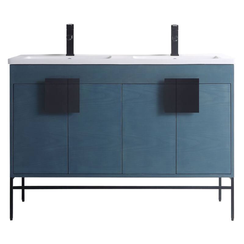 Modern Bathroom Vanity Set, Vitreous China Double Sink Top 48"