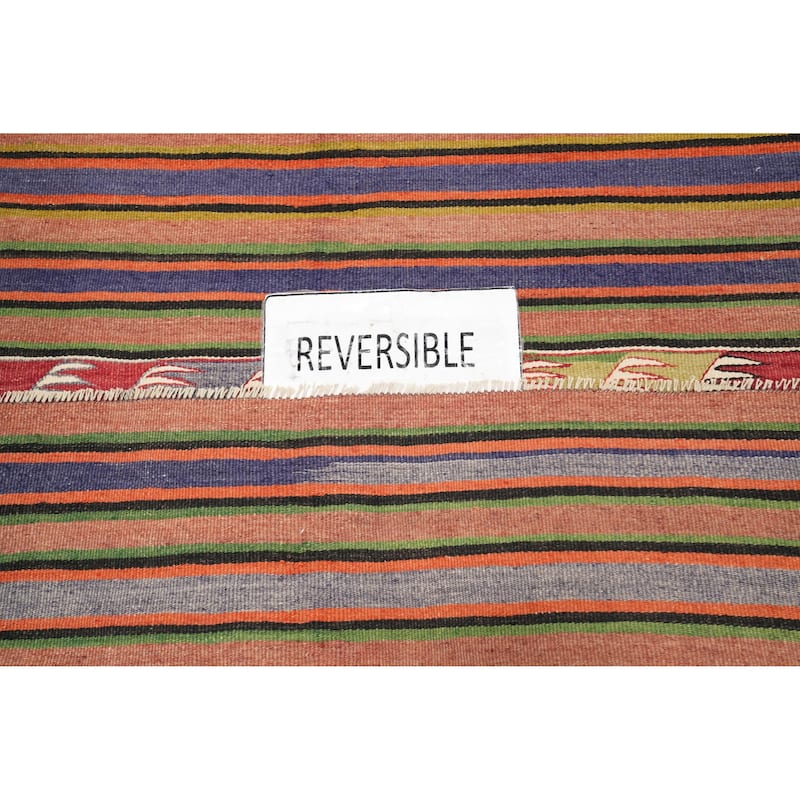 Hand Woven Oriental 100% Wool Carpet Southwestern Tribal Multi-Colored Kilim Runner Rug - 9' 3'' X 4' 3''