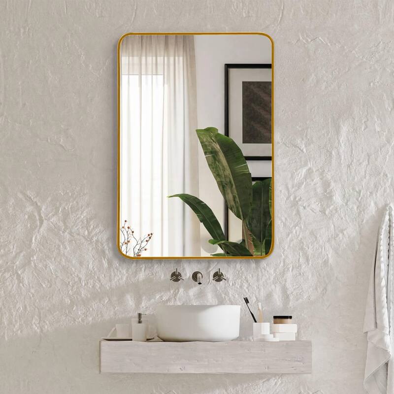 22x30 Inch Silver Metal Framed Rectangular Bathrrom Mirror - Gold