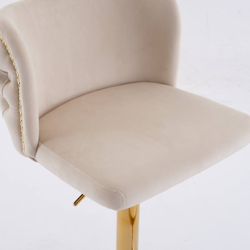 Swivel Barstools Adjusatble Seat Height With Gold-plating Base,Classic Velvet Upholstered Bar Stools,Set of 2