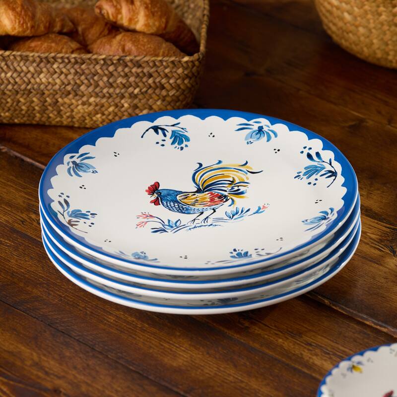 Certified International French Rooster 11" Dinner Plates, Set of 4 Assorted Designs - 11.00"L x 11.00"W x 1.25"H