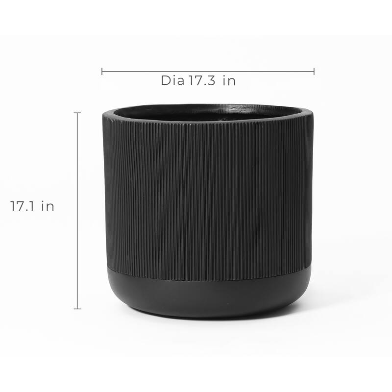 Round Striped Indoor/Outdoor MgO Planter - 17.1" H x 17.3" W x 17.3" D - Black