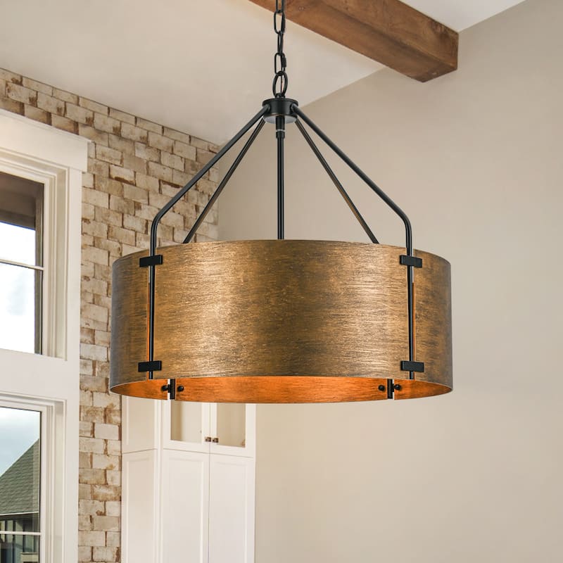 4-Light Modern Industrial Drum Pendant Light with Bronze Finish - W22.05"