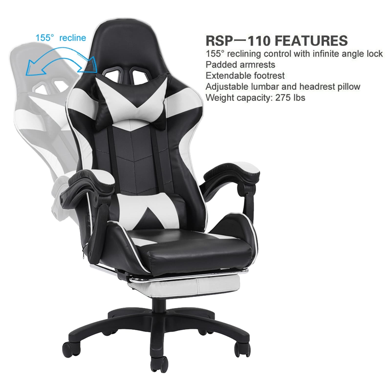 gaming chair with footrest and reclining backrest
