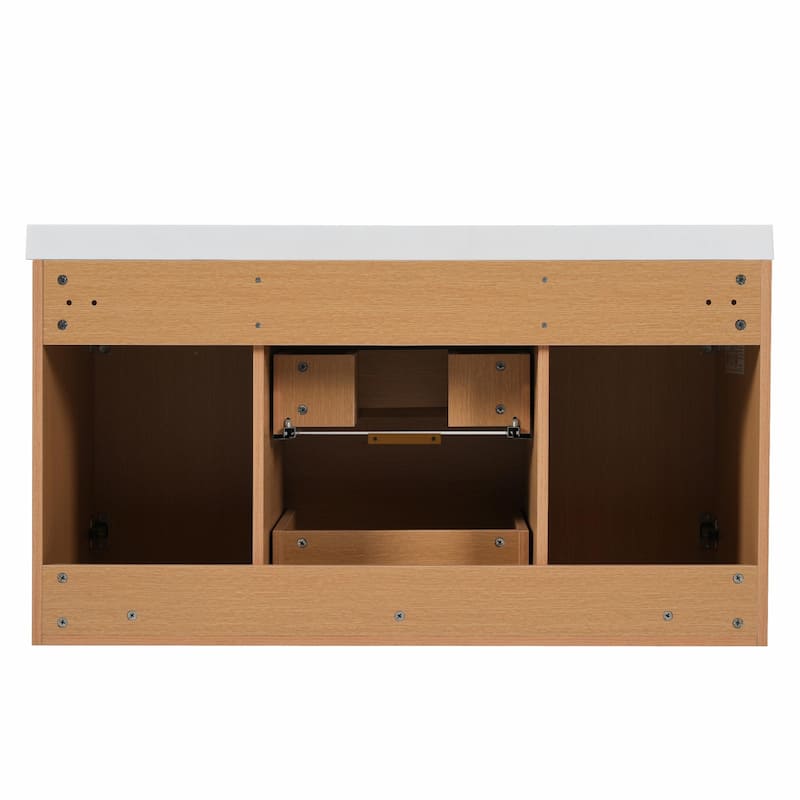 42" Wall-Mounted Single Sink Bathroom Vanity with SMC Top, MDF Cabinet with Solid Wood Frame, U-Shaped Drawers