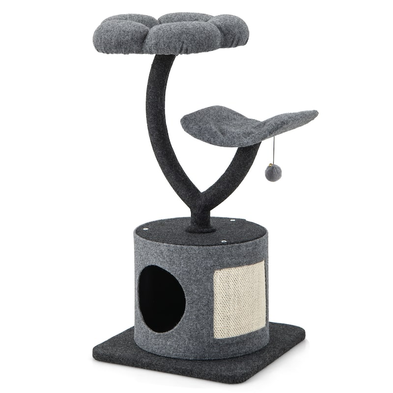 Cat Tree for Indoor Cats with Curved Metal Supporting Frame for Large & Small Cats-Grey - 17.5" x 17.5" x 35"