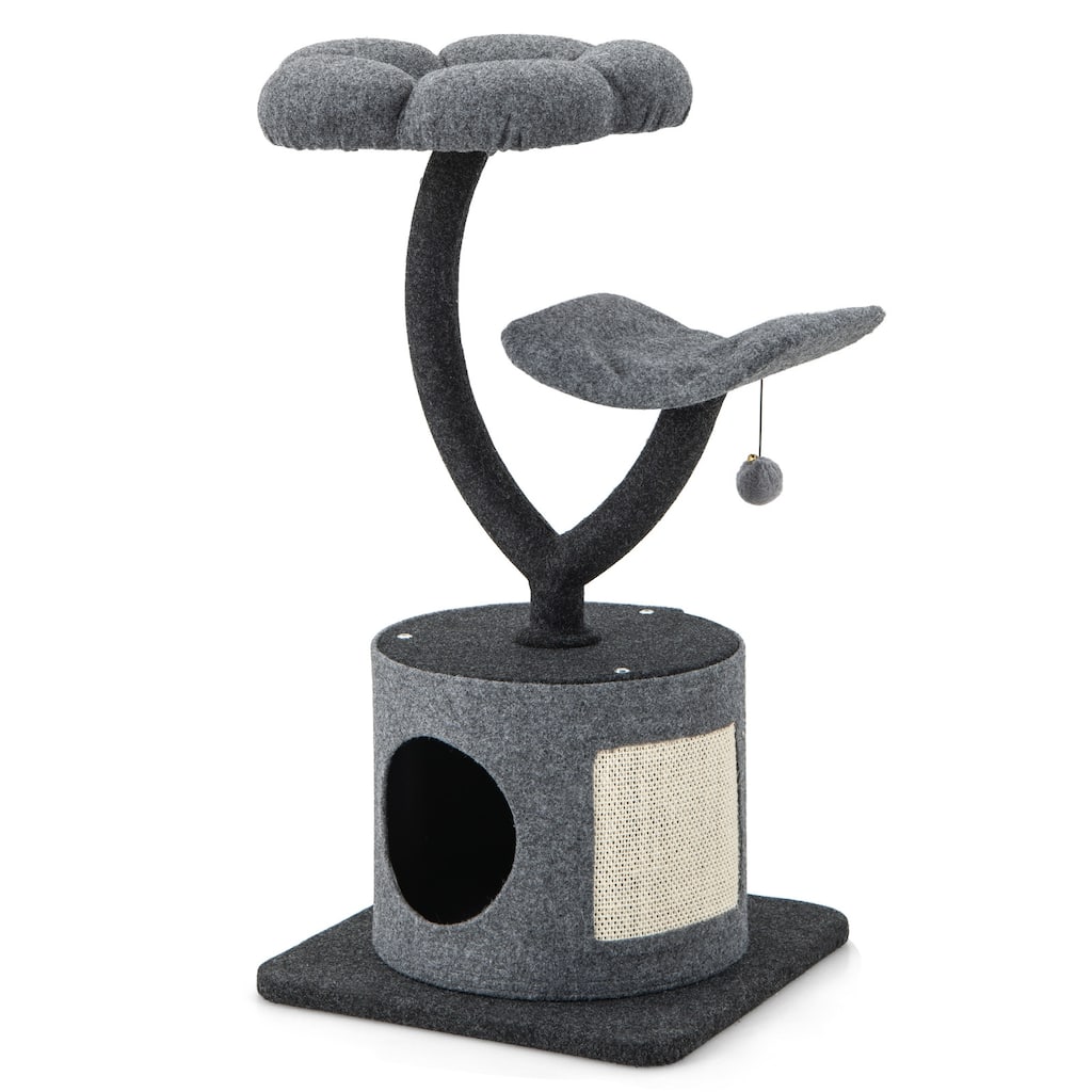 Cat Tree for Indoor Cats with Curved Metal Supporting Frame for Large & Small Cats-Grey - 17.5" x 17.5" x 35"
