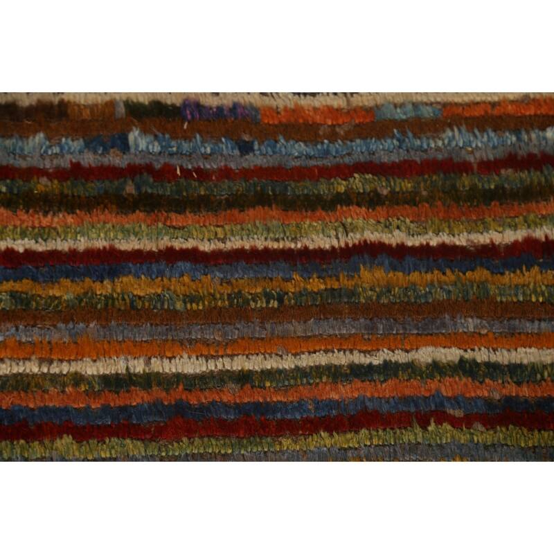 Hand Knotted Oriental 100% Wool Carpet Modern Stripe Multi-Colored Moroccan Area Rug - 13' 0'' X 9' 7''
