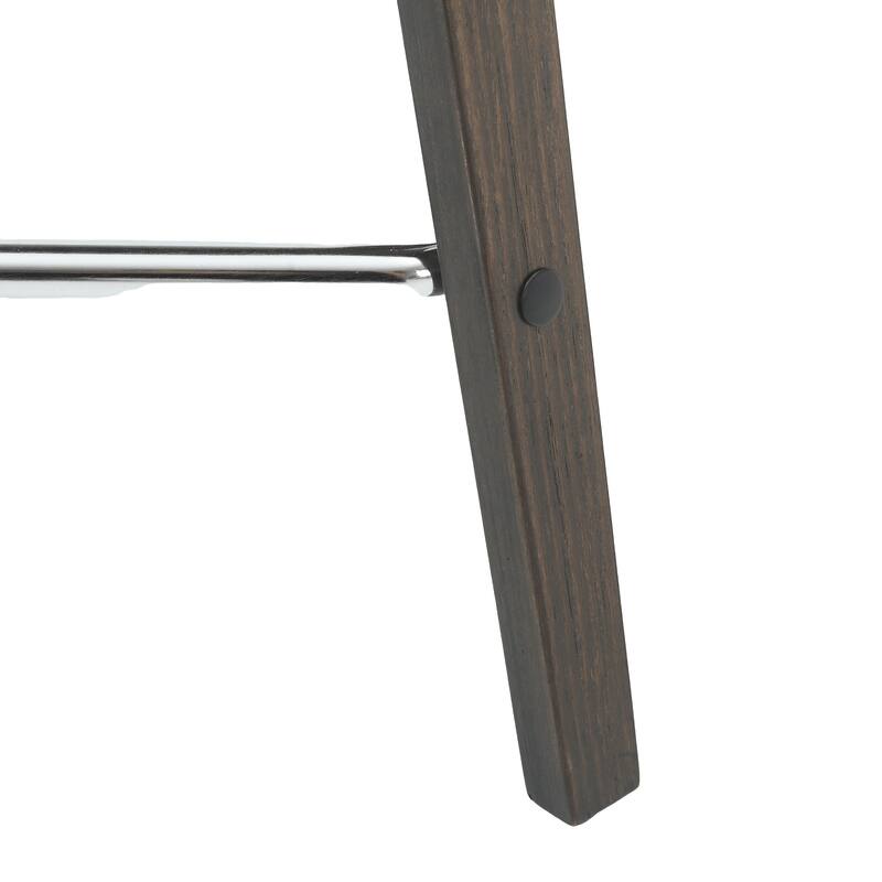 Leather Counter Stool Swivel Square Seat Poplar Wood Frame Iron Foot Rest