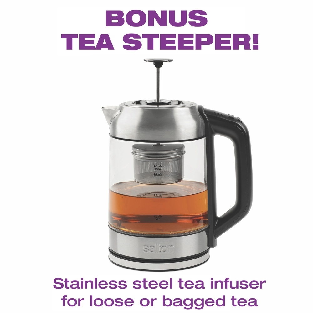 Razorri Electric Tea Maker 1.7L with Automatic Infuser for Tea Brewing,  Stainless Steel Glass Kettle, Presets for 5 Tea Types and 3 Brew Strengths  