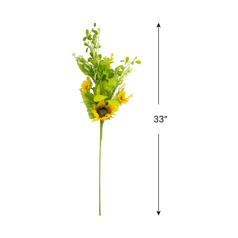 Sunflower and Wildflower Artificial Floral Silk Spray - 33" - Yellow