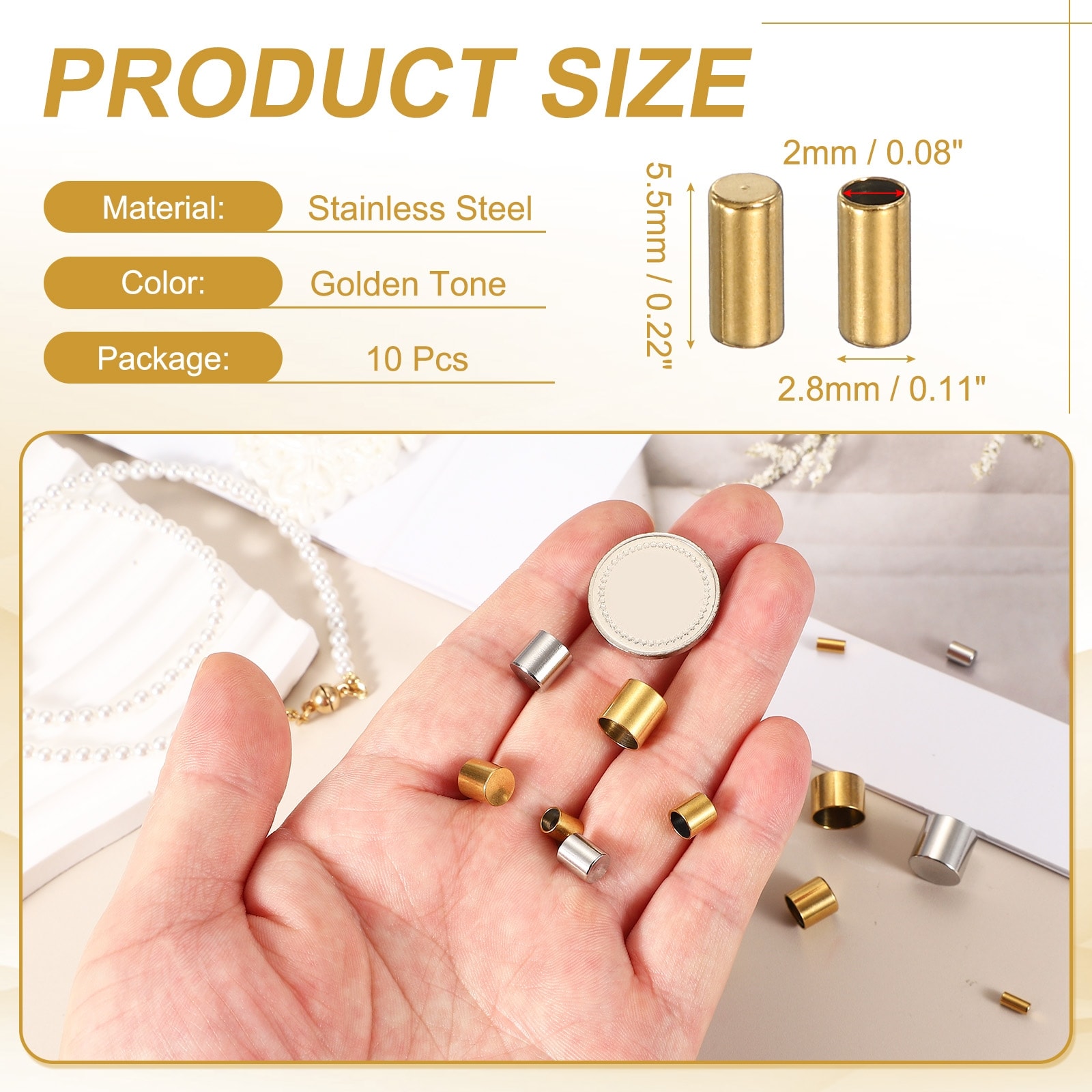 Stainless Steel Cord End Caps, End Cap Barrel Beads Leather Cord End Caps for Jewelry Making DIY