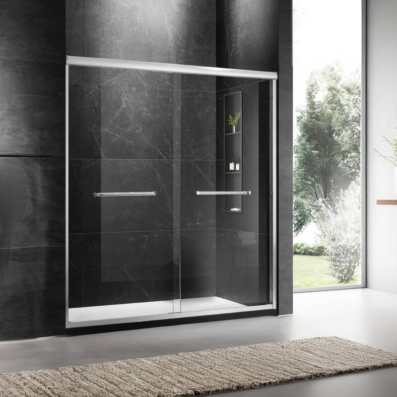 60" W x 74" H Door Sliding Frameless Shower Door with 6mm Tempered Glass - Brushed Nickel