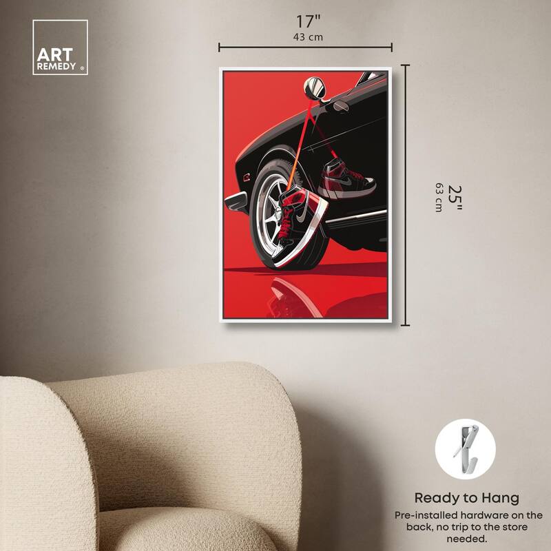Red Bold Sneaker and Car Canvas by Art Remedy