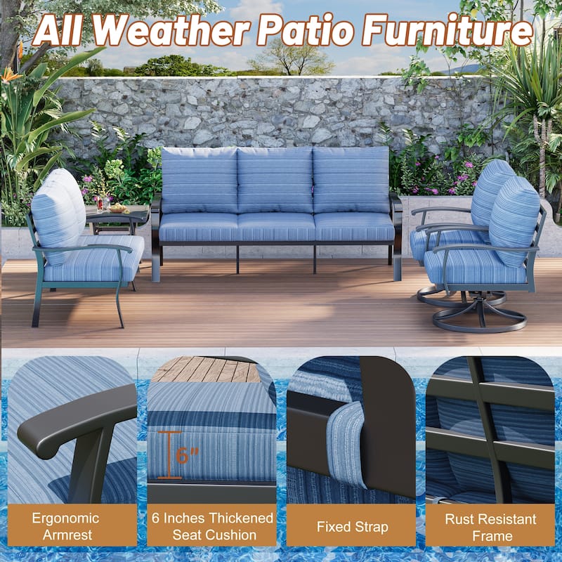 EROMMY Patio Set: 360° Swivel Rockers, Sofa, Ottomans & Table – Outdoor Conversation Set for Poolside, Garden & Deck