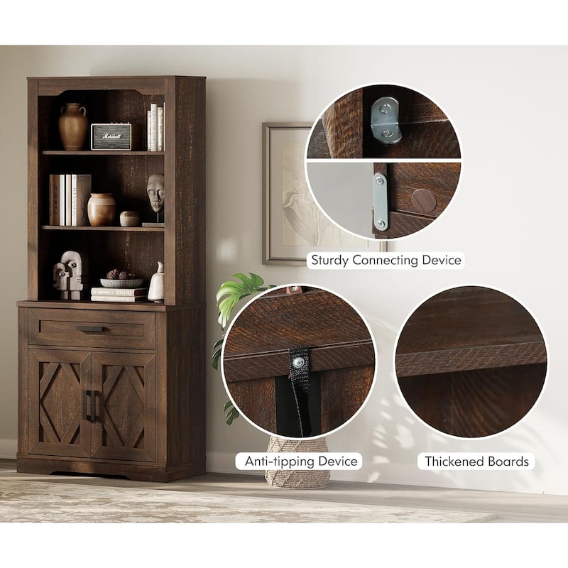 Modern Farmhouse TV Stand with Bookcase for 65" 75" TV with Barn Door for Living Room, Bedroom & Home Office