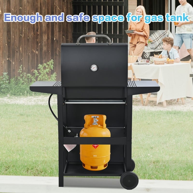 3 Burner Barbecue Grill, Propane Gas Grill 26,000 BTU Patio Garden Grill with Two Shelves, Lid, Wheels, Bottle Opener - 3-Burner