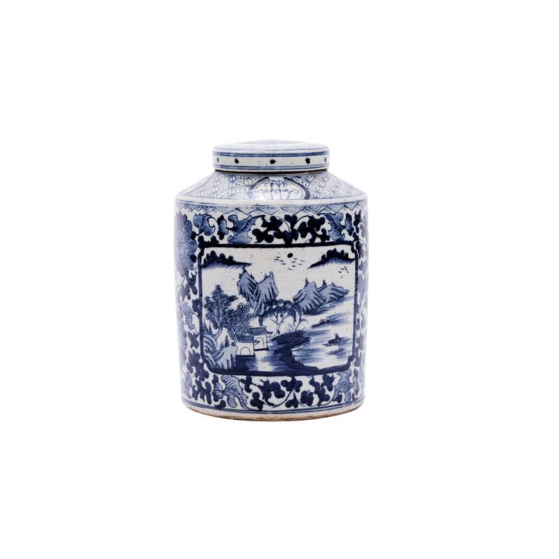 Handmade Dynasty Floral Landscape Medallion Tea Decorative Jar