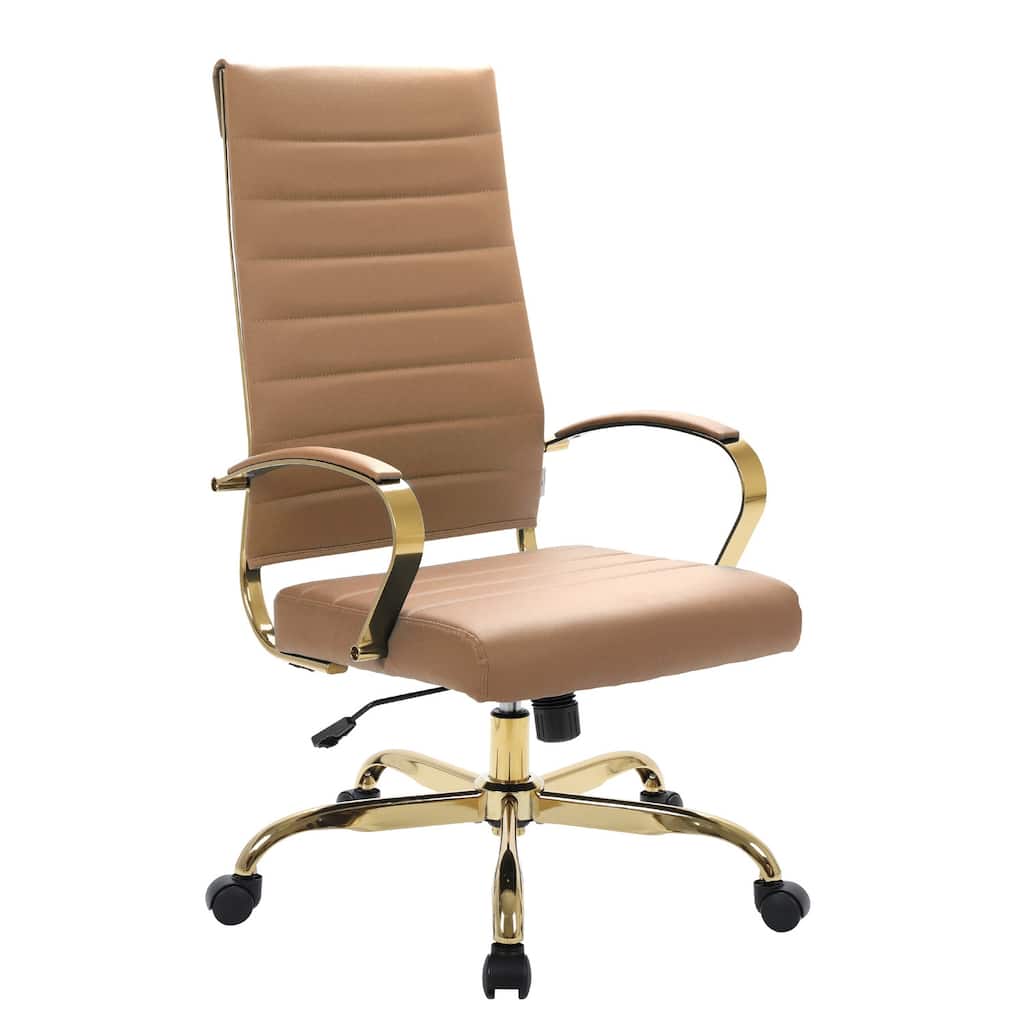 Leather Office Chair High Back Gold Frame Adjustable Ergonomic Desk Chair