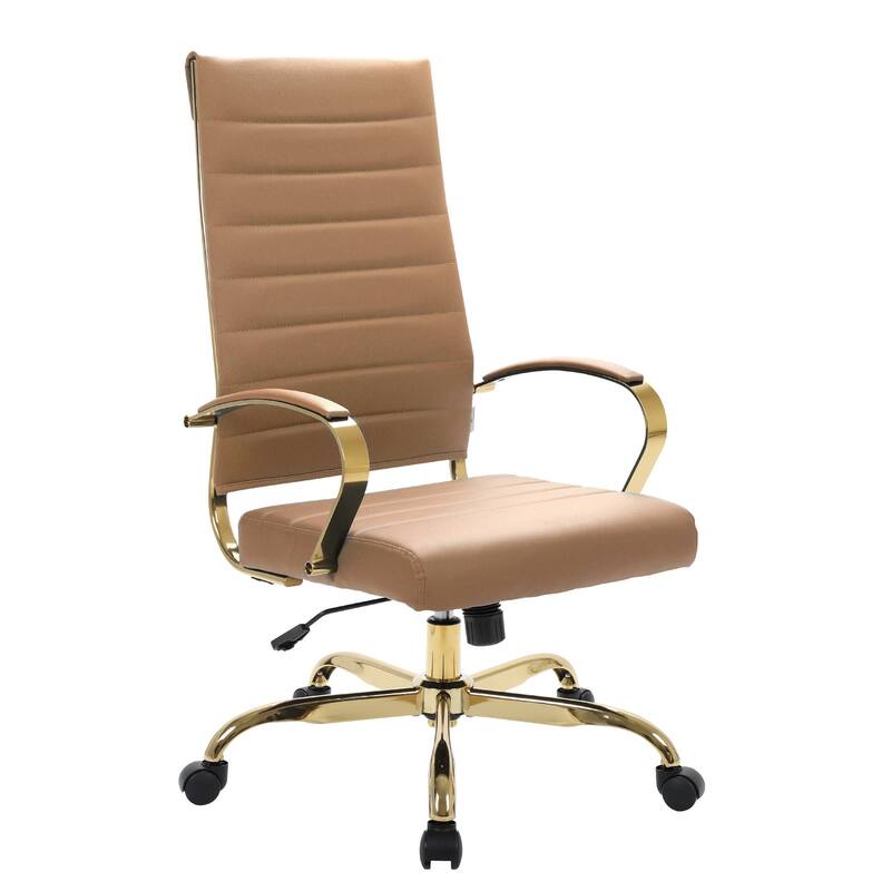 Leather Office Chair High Back Gold Frame Adjustable Ergonomic Desk Chair