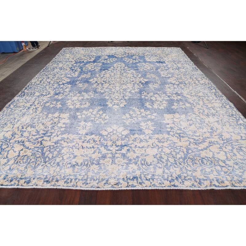 Distressed Floral Kerman Persian Area Rug Handmade Wool Carpet 9'8" x