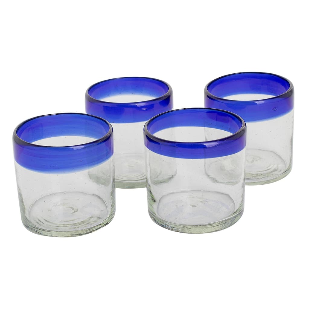 Handmade Sky Reflection Recycled Glass Rocks Glasses (Set Of 4) Guatemala - 3" H x 3" Diam.