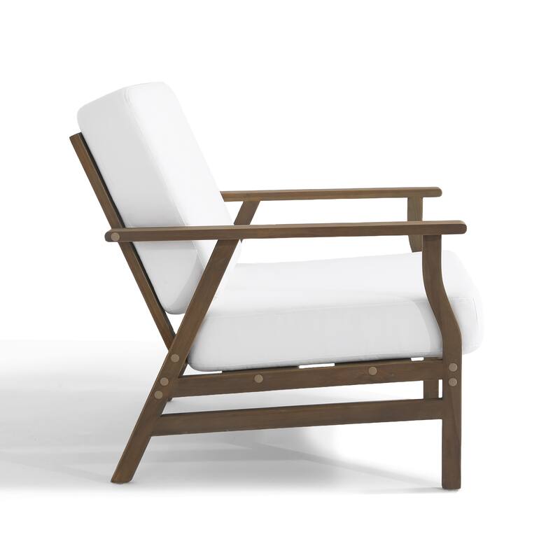 3 Piece Wood Patio Armchair Outdoor Bistro Set with Side Table